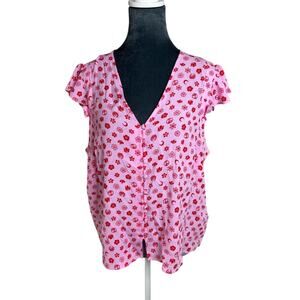 Pink Moon Floral Frill Sleeve Top-SZ 12 pink- ruffle- button up -valentine Linen